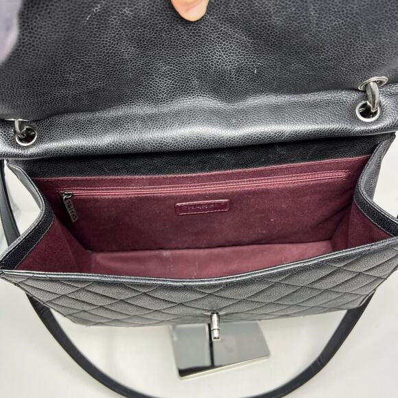 Chanel Large Retro Classic Flap Bag Black Quilted Caviar Leather Silver HW - Picture 10 of 11